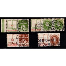 Reklame - 10 øre brun (Chr. X), 5 øre grøn (Chr. X), 5 øre og 10 øre (bølgelinie) - Galle & Jessen - AFA 41-44 - Frimærke - Stemplet.